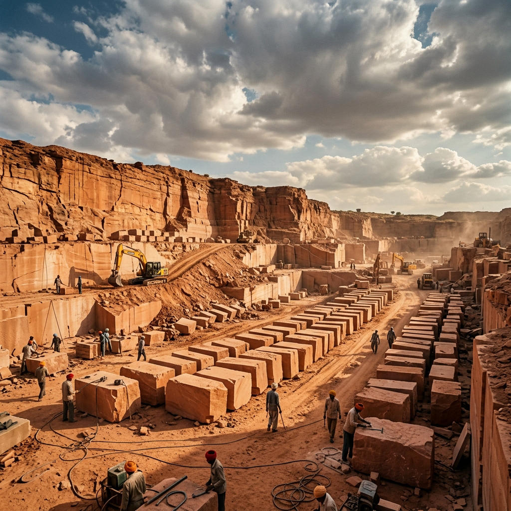 Jodhana sandstone quarry at golden hour