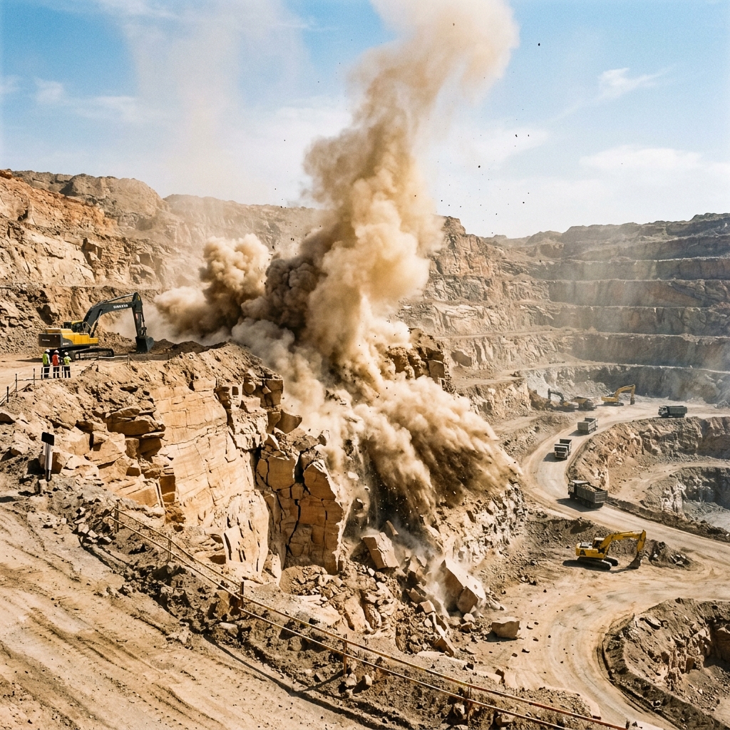 Controlled blasting operation inside sandstone mine